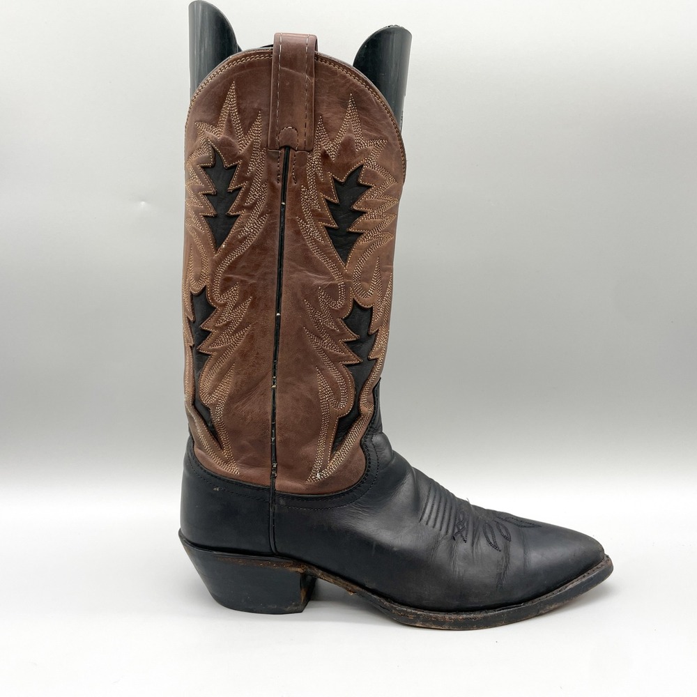 Dan Post Mens 8D Western Cowboy Boots Black Brown Leather Country Rockabilly VTG